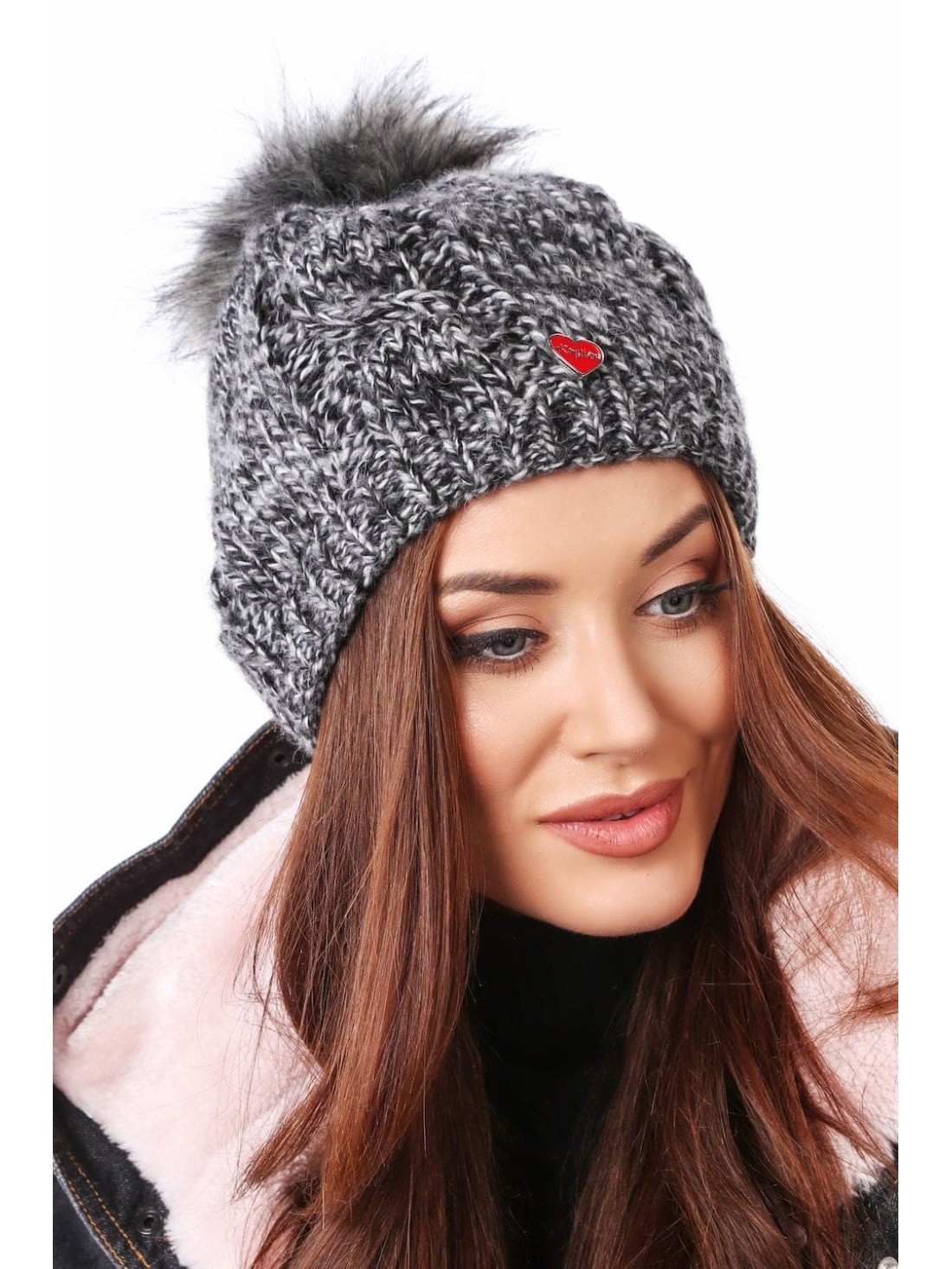 Winter hat with pompom, black C39 - Online store - Boutique